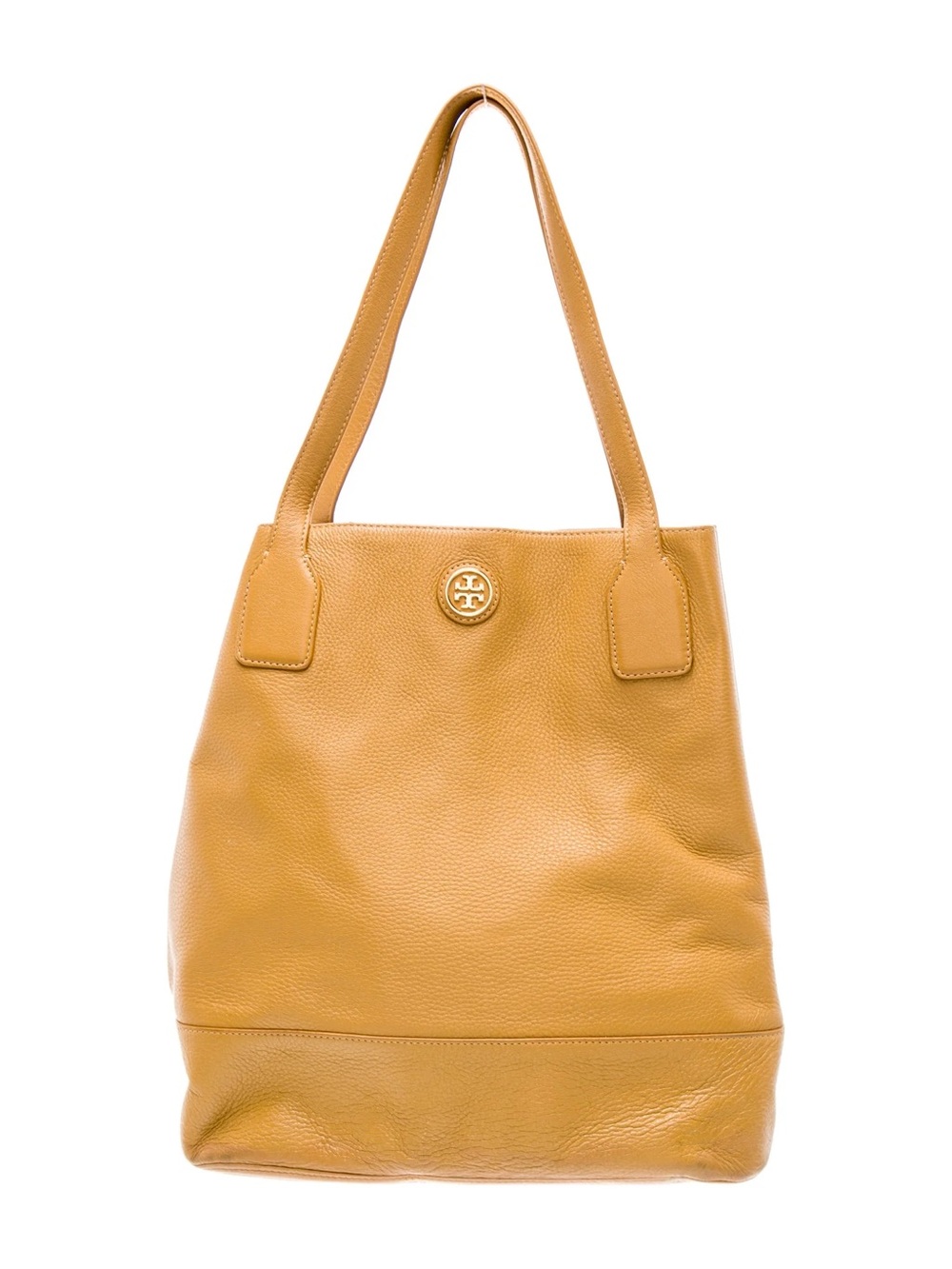 Tory Burch Mustard Michelle Leather Tote with Logo Medallion